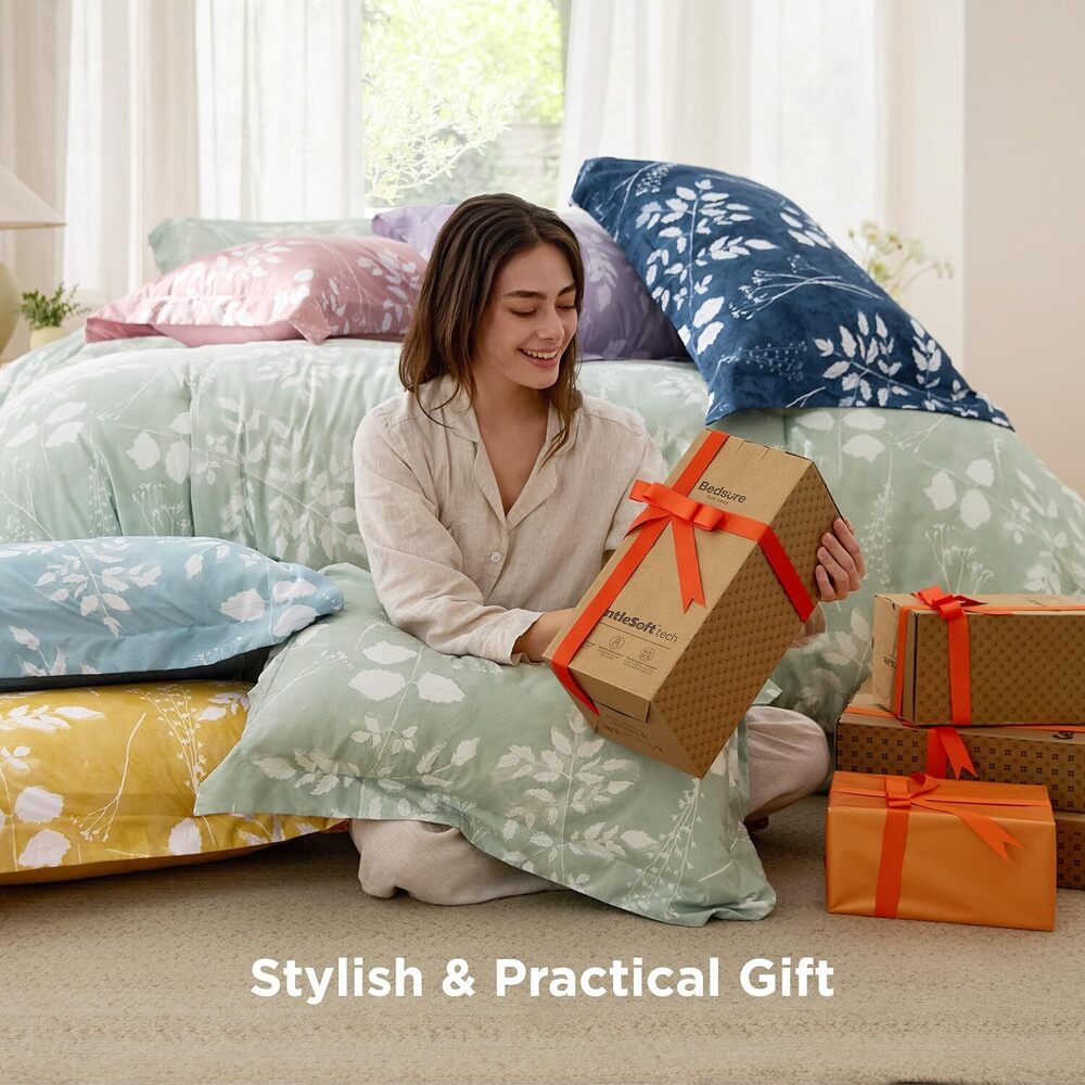 King Size Comforter Set - 7 Pieces Floral Sage Green GentleSoft™ Bedding - Picture 6 of 8